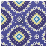 Blue Yellow Mediterranean Azulejos Mosaic Pattern Fabric
