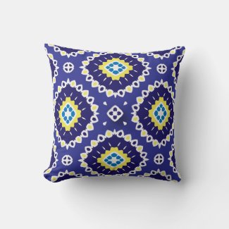 Blue Yellow Mediterranean Azulejos Mosaic Pattern Throw Pillow