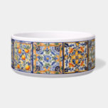 Blue & Yellow Mediterranean Floral Folk Art Tile Bowl<br><div class="desc">"dark navy blue yellow",  "authentic mediterranean ceramic tile",  "traditional spanish painted painting",  "square tiled floral abstract tiles",  "vintage antique flowers and lemons",   "sunny flowery european pattern",  "italian sicilian portuguese style",  "pretty summery golden flower"</div>