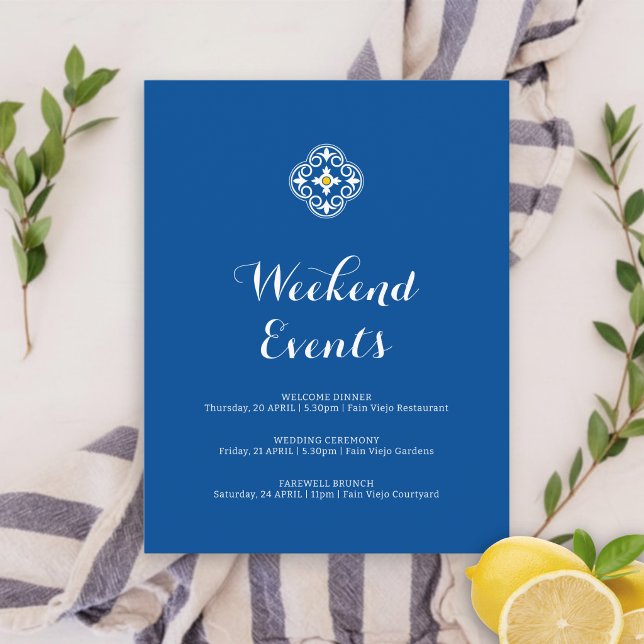 Blue Yellow Mediterranean Tile Wedding Weekend Enclosure Card (Creator Uploaded)