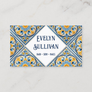 Blue yellow mediterranean tiles business card