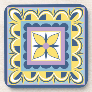 Blue & Yellow Mexican Talavera Tile Beverage Coaster