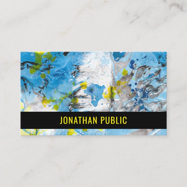Blue Yellow Modern Abstract Art Elegant Template Business Card (Front)