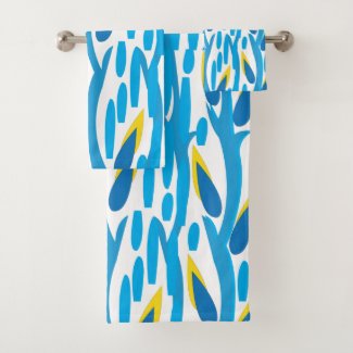 Blue Yellow Modern Abstract Leaves Nature
