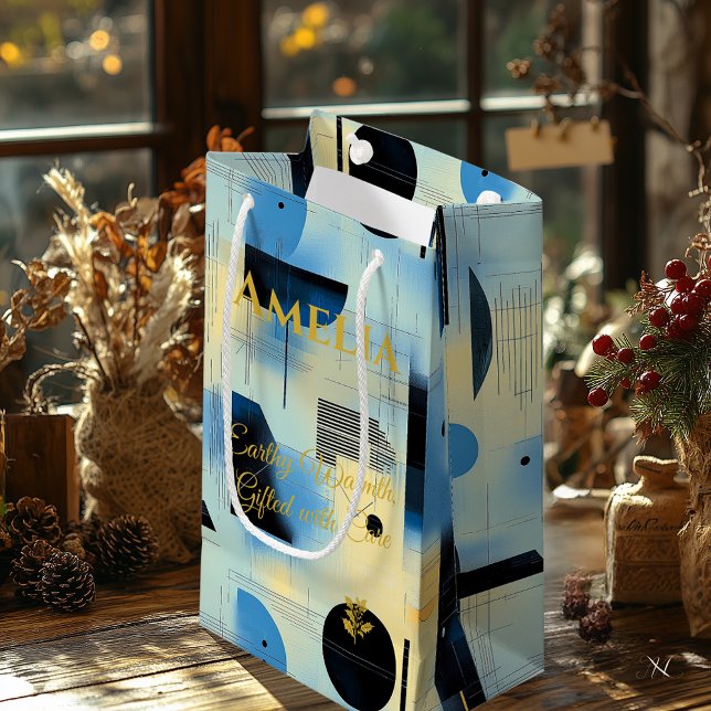 Blue & Yellow Modern Geometric Serenity Art Small Gift Bag (Creator Uploaded)
