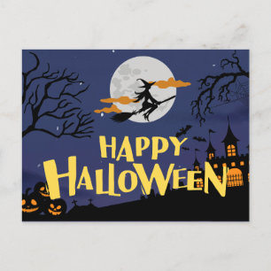  Blue Yellow Modern Happy Halloween  Holiday Postcard