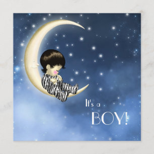 Blue Yellow Moon Baby Shower Invitation