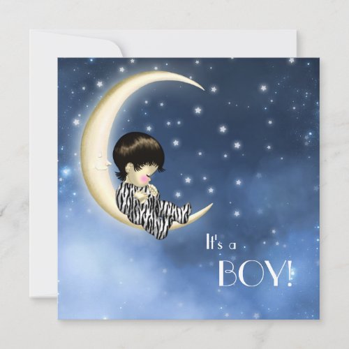 Blue Yellow Moon Baby Boy Shower Invitations