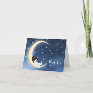 Blue Yellow Moon Baby Thank You Cards