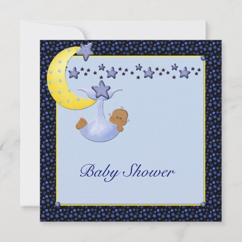 Blue Yellow Moon Stars Boy Ethnic Shower Personalized Invites