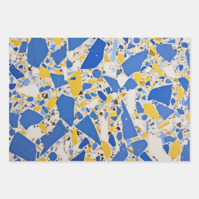Blue & Yellow Mosaic Design Wrapping Paper Sheets (Front)
