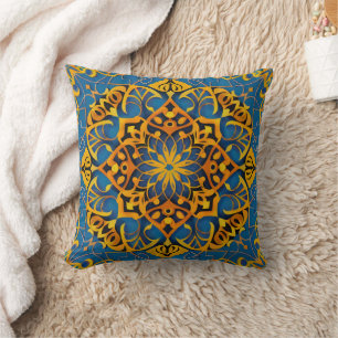 blue yellow mosaic throw pillow