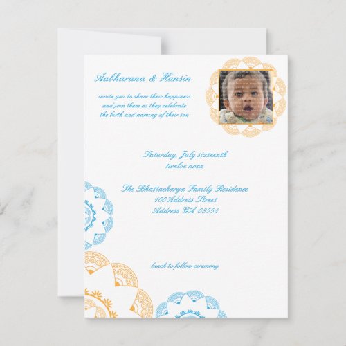 Blue  Yellow Namkaran Baby Naming Invitations