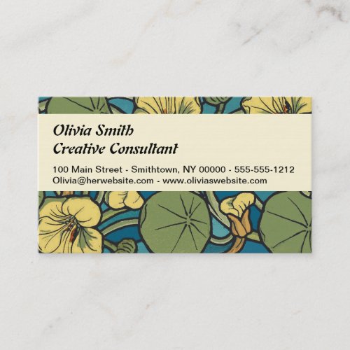 Blue Yellow Nasturtium Flower Nouveau Pattern Business Card