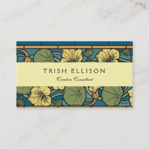 Blue Yellow Nasturtium Flower Nouveau Pattern Business Card