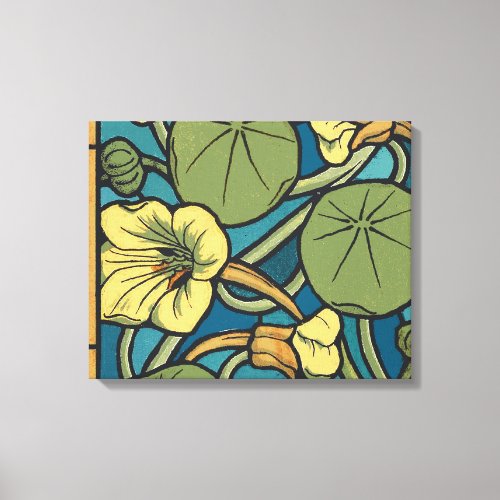 Blue Yellow Nasturtium Flower Nouveau Pattern Canvas Print