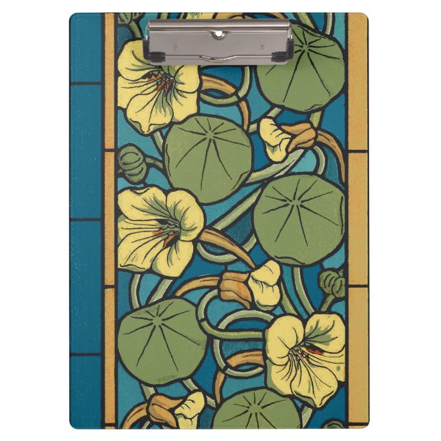 Blue Yellow Nasturtium Flower Nouveau Pattern Clipboard (Front)