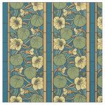 Blue Yellow Nasturtium Flower Nouveau Pattern Fabric