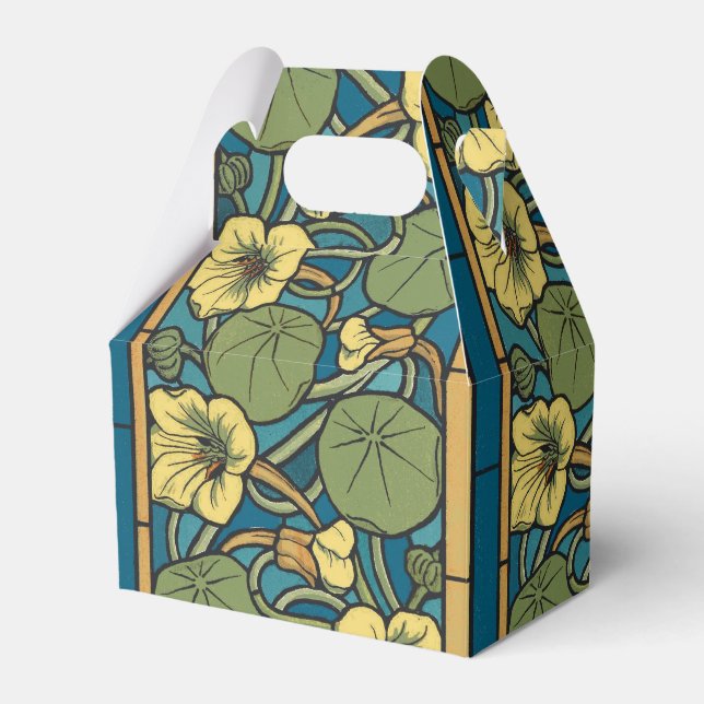 Blue Yellow Nasturtium Flower Nouveau Pattern Favor Boxes (Front Side)