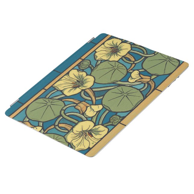 Blue Yellow Nasturtium Flower Nouveau Pattern iPad Smart Cover (Side)