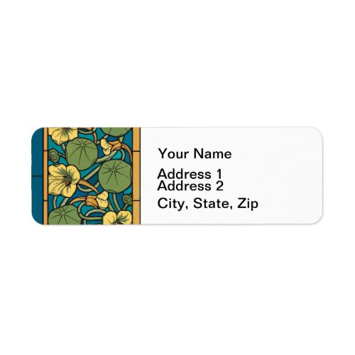 Blue Yellow Nasturtium Flower Nouveau Pattern Label