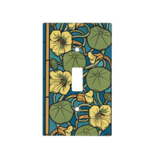 Blue Yellow Nasturtium Flower Nouveau Pattern Light Switch Cover