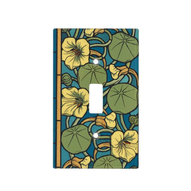 Blue Yellow Nasturtium Flower Nouveau Pattern Light Switch Cover (Front)