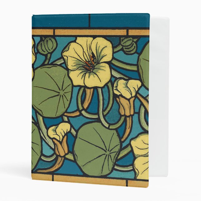 Blue Yellow Nasturtium Flower Nouveau Pattern Mini Binder (Front/Inside)