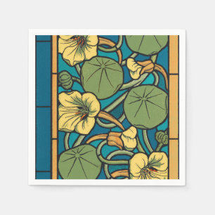 Blue Yellow Nasturtium Flower Nouveau Pattern Paper Napkins