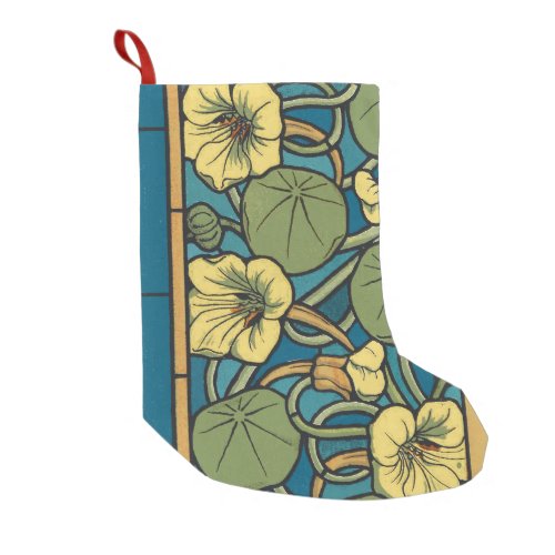 Blue Yellow Nasturtium Flower Nouveau Pattern Small Christmas Stocking