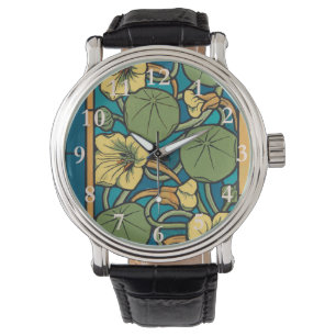 Blue Yellow Nasturtium Flower Nouveau Pattern Watch