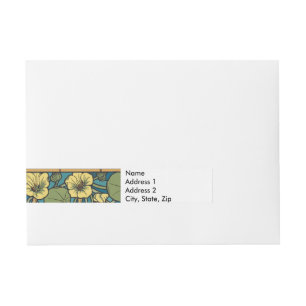 Blue Yellow Nasturtium Flower Nouveau Pattern Wrap Around Address Label