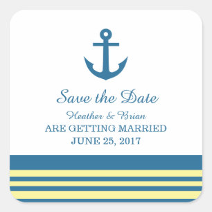 Blue Yellow Nautical Anchor Save the Date Stickers