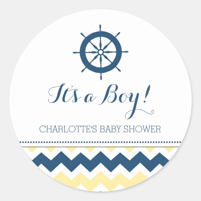 Blue Yellow Nautical Baby Shower Favor Stickers (Front)