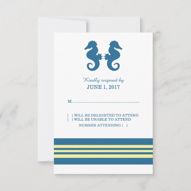 Blue Yellow Nautical Seahorse Response Card (Front)