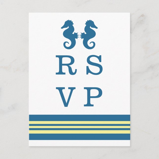 Blue Yellow Nautical Seahorse RSVP Postcard (Front)