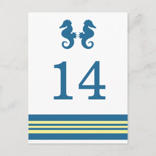 Blue Yellow Nautical Seahorse Table Postcard