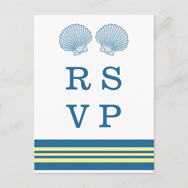 Blue Yellow Nautical Seashells RSVP Postcard (Front)