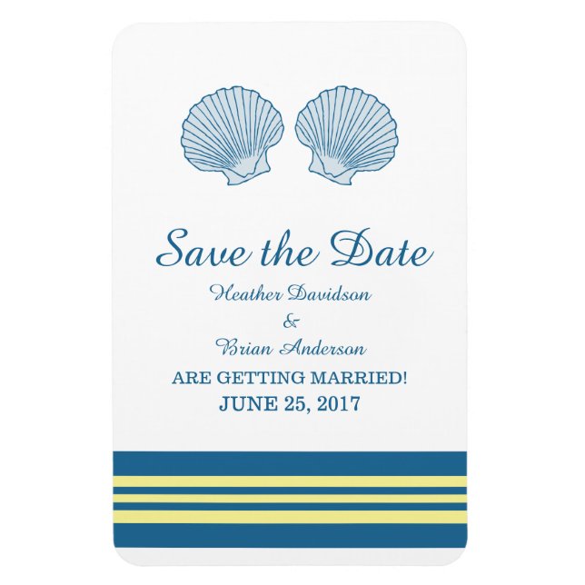 Blue Yellow Nautical Seashells Save the Date Magnet (Vertical)