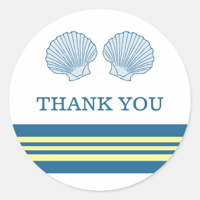 Blue Yellow Nautical Seashells Thank You Stickers (Front)