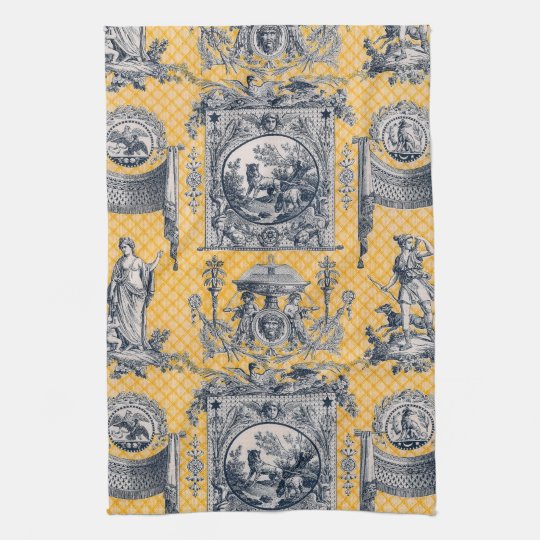 Blue Yellow Neoclical Toile French Country Kitchen Towel Blue Yellow Neoclical Toile French Country Kitchen Towel