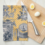 Blue & Yellow Neoclassical Toile French Country Towel (Quarter Fold)