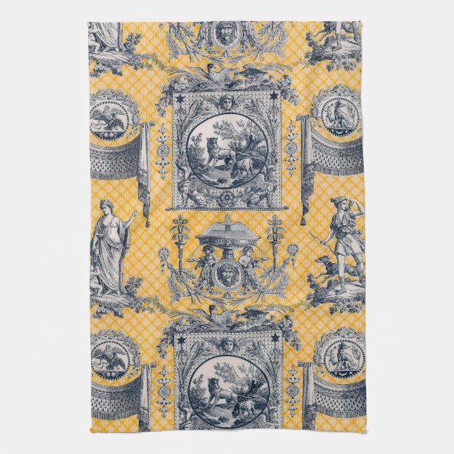 Blue & Yellow Neoclassical Toile French Country Towel (Vertical)