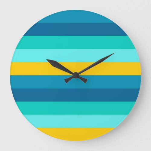 Blue Yellow Ocean Lemon Stripes Large Clock