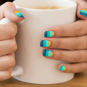 Blue Yellow Ocean Lemon Stripes Minx Nail Art