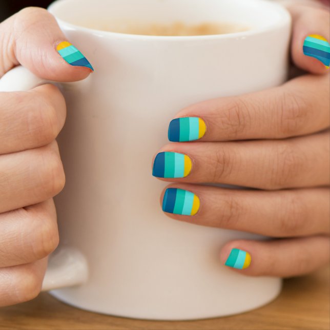 Blue Yellow Ocean Lemon Stripes Minx Nail Art (Insitu - Mug)