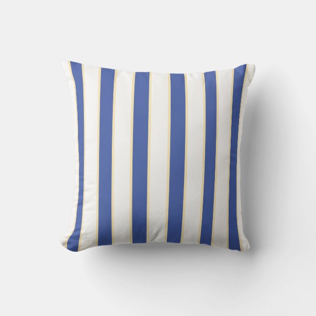 Blue Yellow on White Striped Throw Pillow (Front)