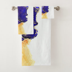 Blue Yellow Orange Gold Abstract Bath Towel Set