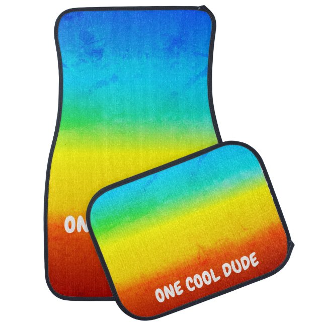 Blue Yellow Orange Gradient Grunge with White Text Car Floor Mat (Set)