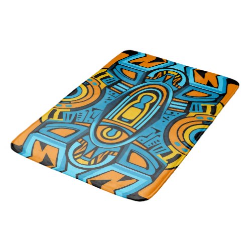 Blue yellow orange mirror doodles bath mat